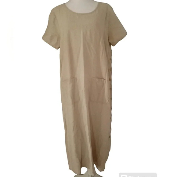 Erika & Co. Cream Linen Cotton Blend Side Button Maxi Shirt Dress Size Large - Picture 1 of 6
